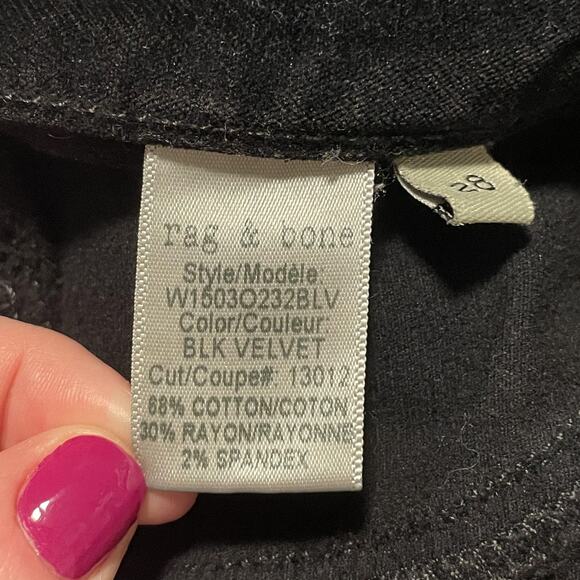 Rag & Bone Legging Jeans Womens 28 Black Velvet Skinny Stretch Pants Made USA - Picture 6 of 12